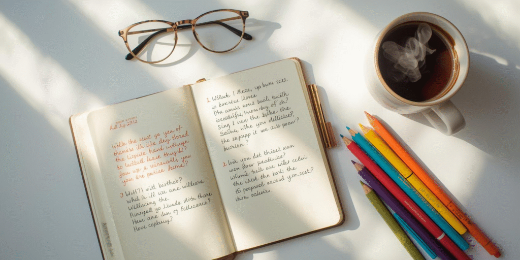 Notebook showing a list of interesting things to ask friends for fun conversations.